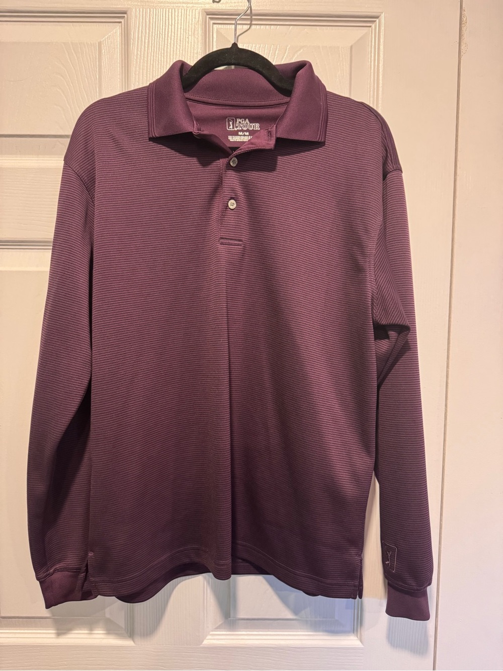 PGA Tour Men’s Long-Sleeve Polo in Plum Purple
